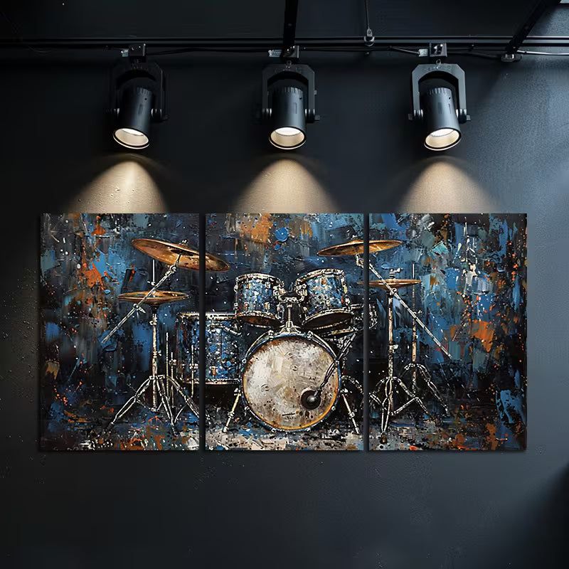 3pcs Passionate Drum Set Oil Painting Wall Art Set Canvas Framed 50x70cm - High Quality Print 100% Australian Made Wall Canvas Ready to Hang