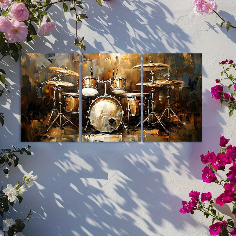 3pcs Powerful Drum Set Design Wall Art Set Canvas Framed 50x70cm - High Quality Print 100% Australian Made Wall Canvas Ready to Hang