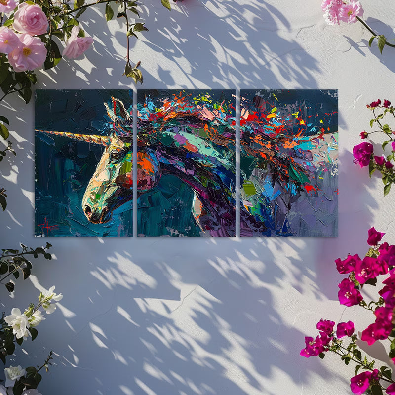 3pcs Sparkling Horns Charming Unicorn Wall Art Set Canvas Framed 50x70cm - High Quality Print 100% Australian Made Wall Canvas Ready to Hang