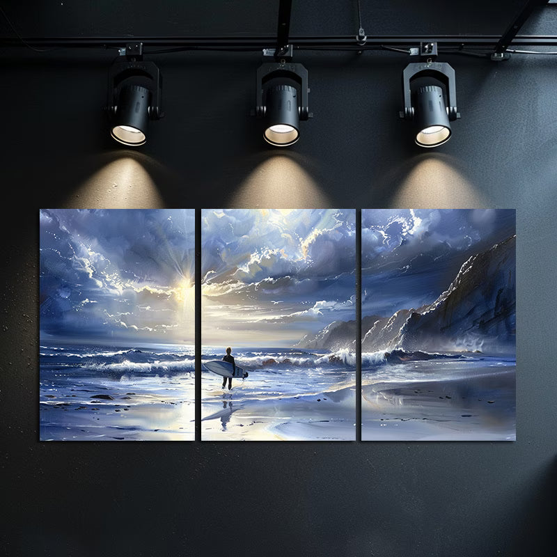 3pcs Ocean Waves and Surfer Oil Painting Wall Art Set Canvas Framed 40x60cm - High Quality Print 100% Australian Made Wall Canvas Ready to Hang