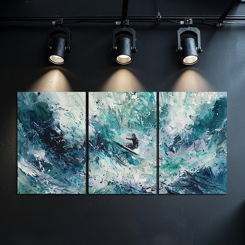 3pcs Surfer Wave Action Oil Painting Wall Art Set Canvas Framed 50x70cm - High Quality Print 100% Australian Made Wall Canvas Ready to Hang
