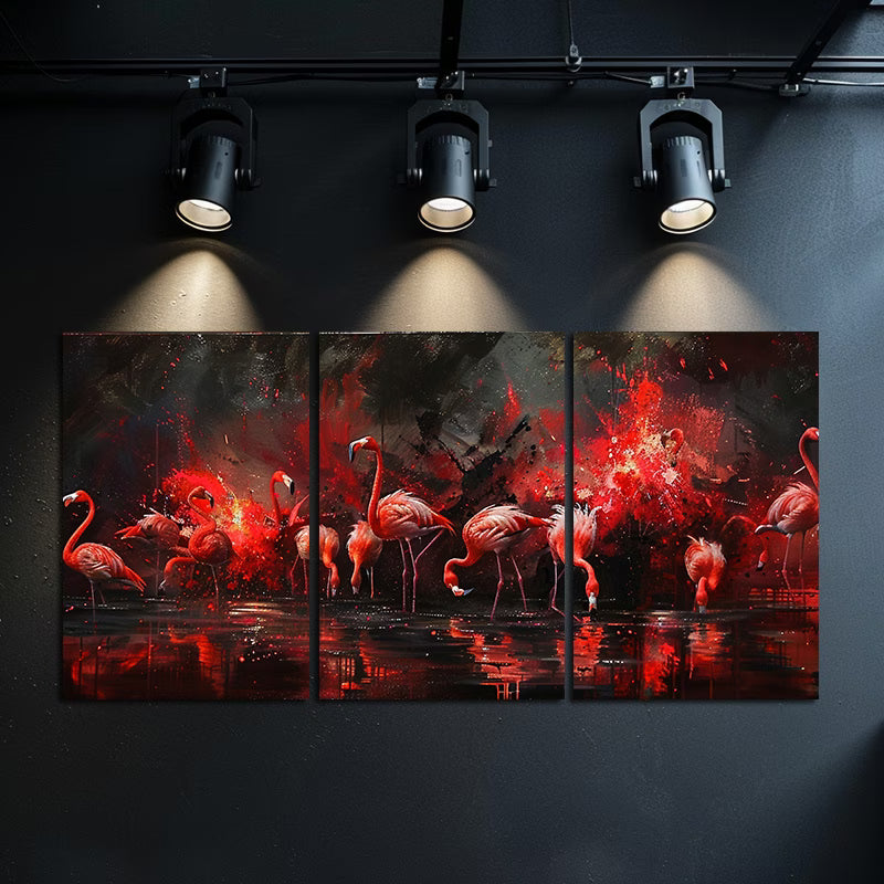 3pcs Flamingo Oil Painting Wall Art Set Canvas Framed 60x90cm - High Quality Print 100% Australian Made Wall Canvas Ready to Hang