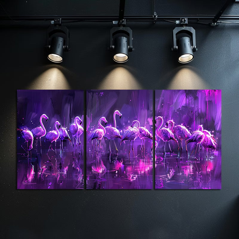 3pcs Luxurious Oil Painting Flamingos Wall Art Set Canvas Framed 40x60cm - High Quality Print 100% Australian Made Wall Canvas Ready to Hang