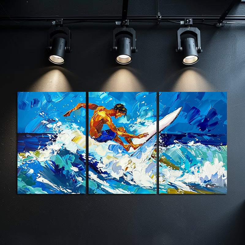3pcs Ocean Wave Surfer Painting Wall Art Set Canvas Framed 40x60cm - High Quality Print 100% Australian Made Wall Canvas Ready to Hang