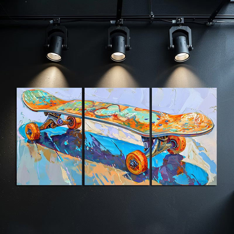 3pcs Urban Charm, Skateboard Illustration Wall Art Set Canvas Framed 40x60cm - High Quality Print 100% Australian Made Wall Canvas Ready to Hang