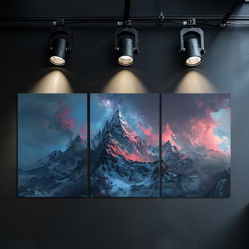 3pcs Snow-Capped Mountains under a Starry Sky Wall Art Set Canvas Framed 50x70cm - High Quality Print 100% Australian Made Wall Canvas Ready to Hang
