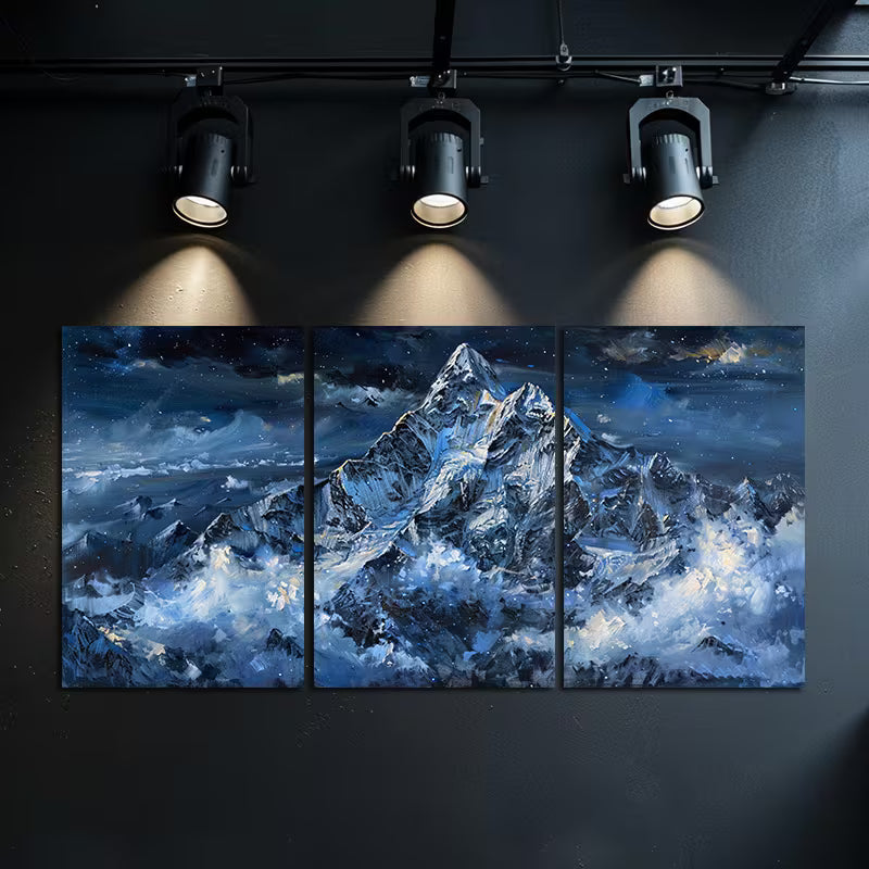 3pcs Snow-Capped Mountains under a Starry Sky Wall Art Set Canvas Framed 50x70cm - High Quality Print 100% Australian Made Wall Canvas Ready to Hang