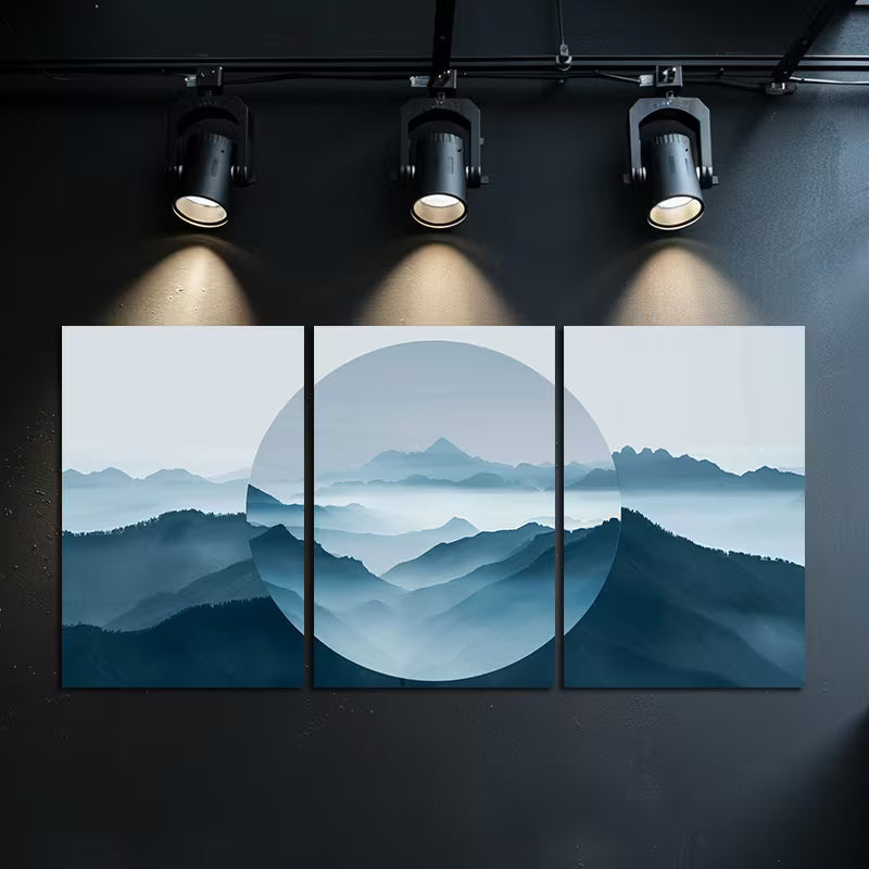 3pcs Mountains with an Abstract Mirror Effect Wall Art Set Canvas Framed 40x60cm - High Quality Print 100% Australian Made Wall Canvas Ready to Hang