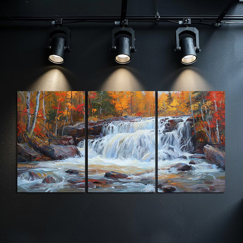 3pcs Waterfall Nature Scene Oil Painting Wall Art Set Canvas Framed 50x70cm - High Quality Print 100% Australian Made Wall Canvas Ready to Hang