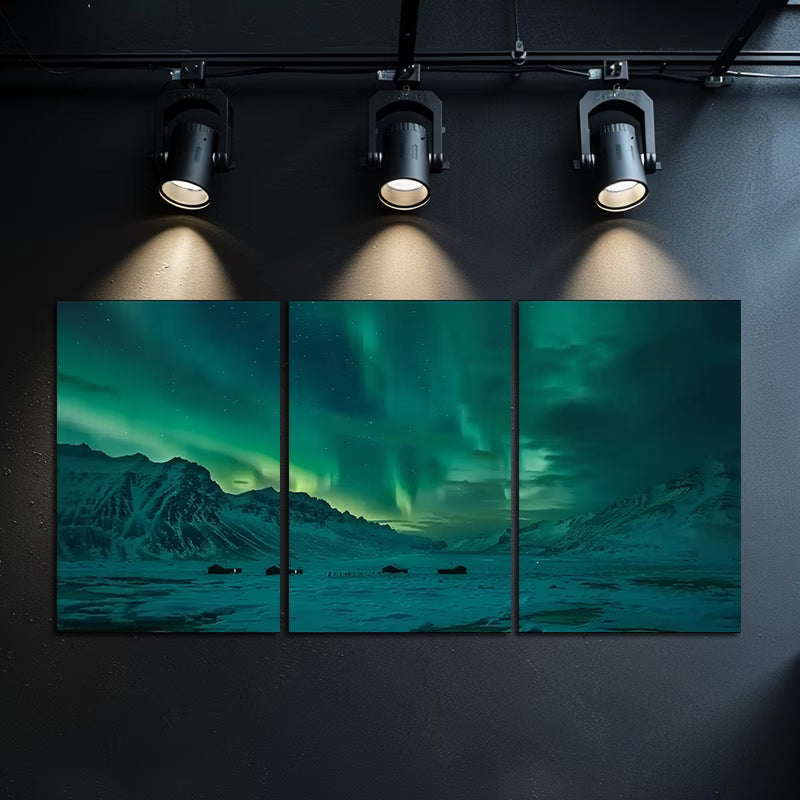 3pcs Aurora Borealis Landscape Over Svalbard Wall Art Set Canvas Framed 40x60cm - High Quality Print 100% Australian Made Wall Canvas Ready to Hang