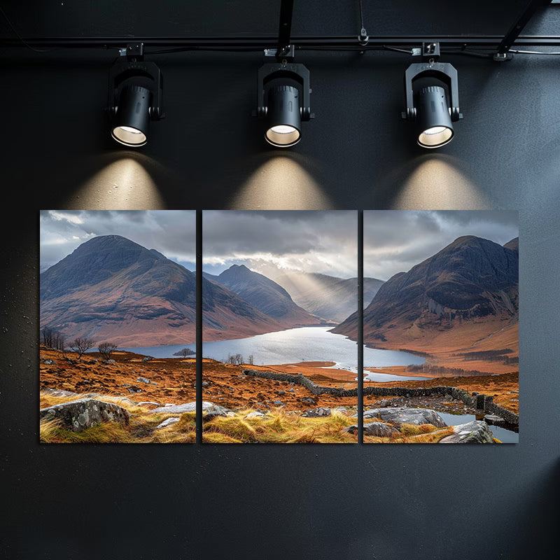 3pcs Mountain Lake Scottish Highlands Landscape Wall Art Set Canvas Framed 60x90cm - High Quality Print 100% Australian Made Wall Canvas Ready to Hang