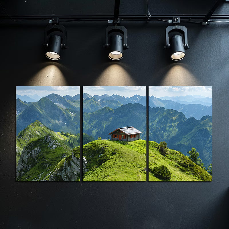 3pcs small mountain hotel on a grassy hill Wall Art Set Canvas Framed 60x90cm - High Quality Print 100% Australian Made Wall Canvas Ready to Hang