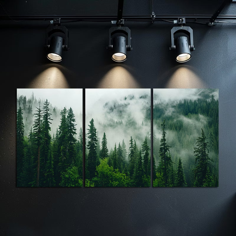 3pcs Mountain and Dark Green Pine Forest Scene Wall Art Set Canvas Framed 60x90cm - High Quality Print 100% Australian Made Wall Canvas Ready to Hang