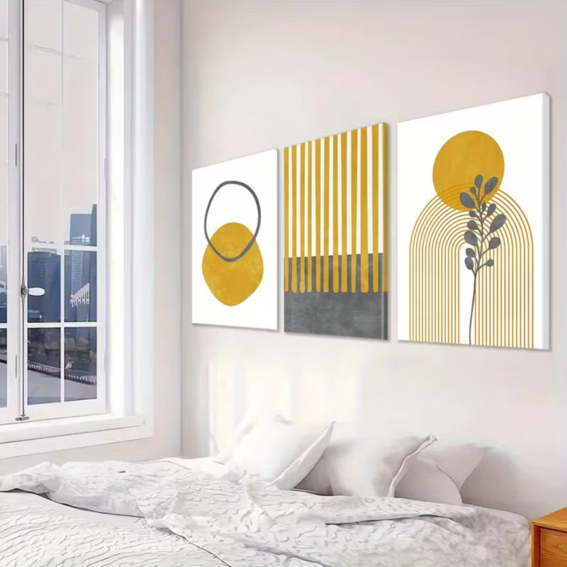 3pcs Black and Yellow Geometric Shapes Abstract Wall Art Set Canvas Framed 40x60cm - High Quality Print 100% Australian Made Wall Canvas Ready to Hang - Bella Home Decor
