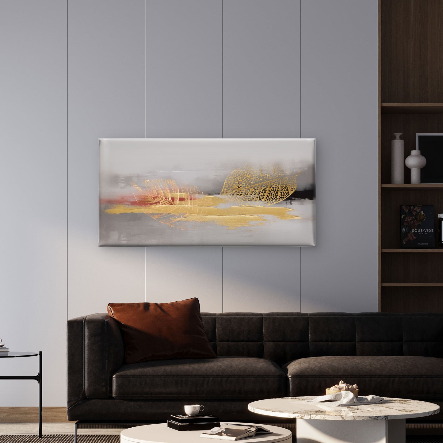 Modern Abstract Golden Leaf Wall Art Canvas Office Home Room Framed 120x60cm