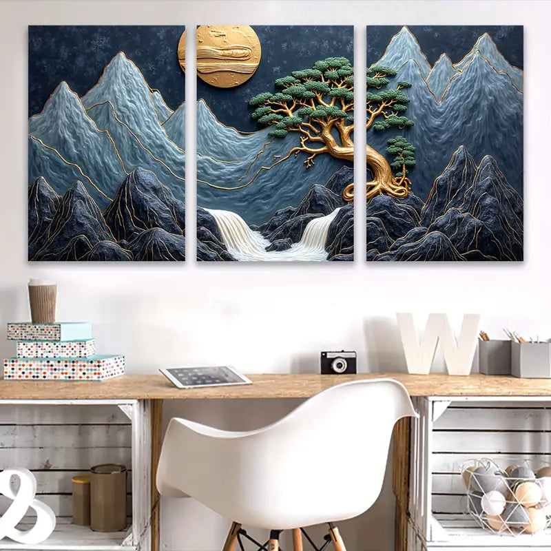 3pcs Bonsai Tree Zen Art Minimal Decor Wall Art Set Canvas Framed 60x90cm - High Quality Print 100% Australian Made Wall Canvas Ready to Hang - Bella Home Decor