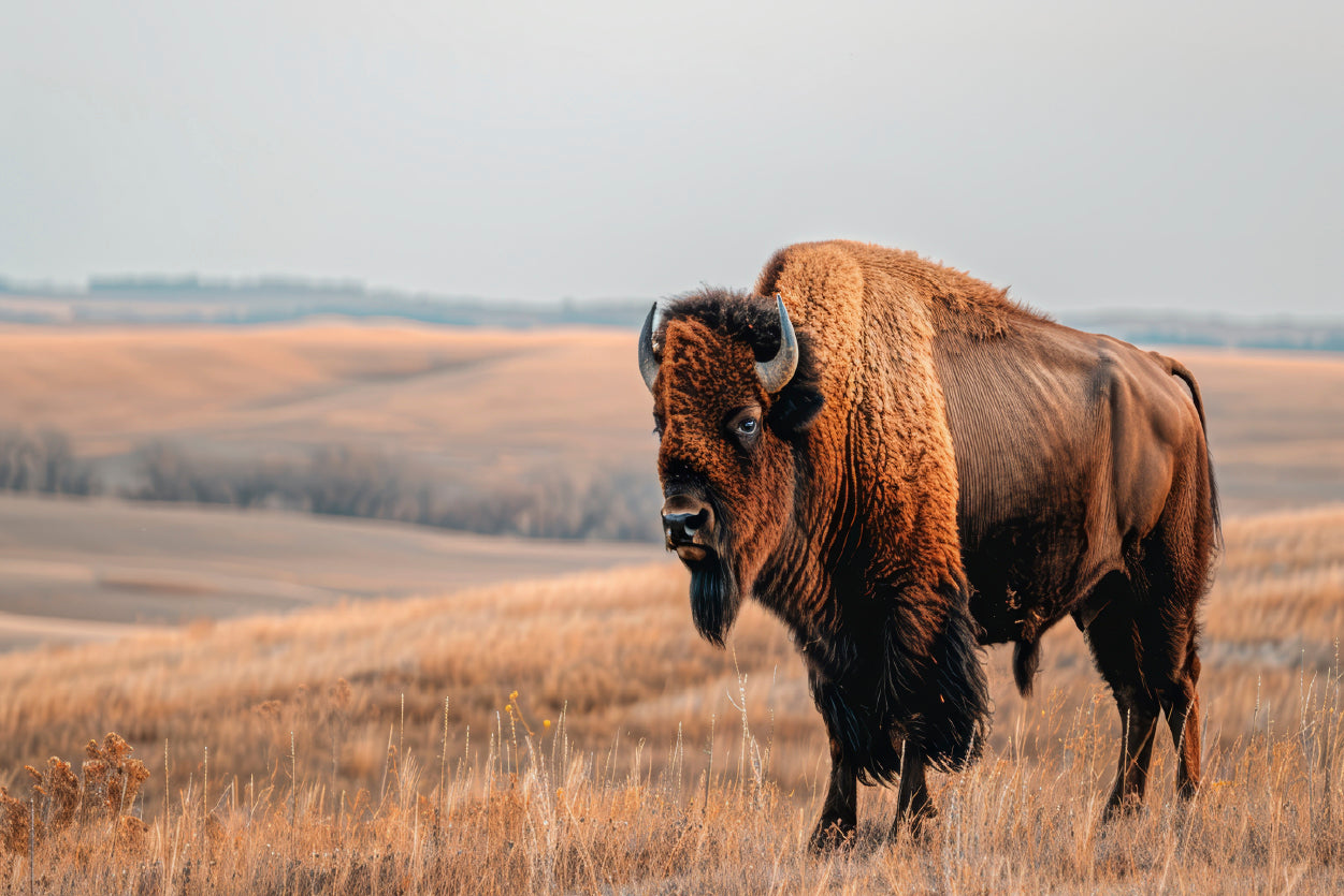 A Bison Standing In a Grassy Field View Home Decor Premium Quality Poster Print Choose Your Sizes - Bella Home Decor