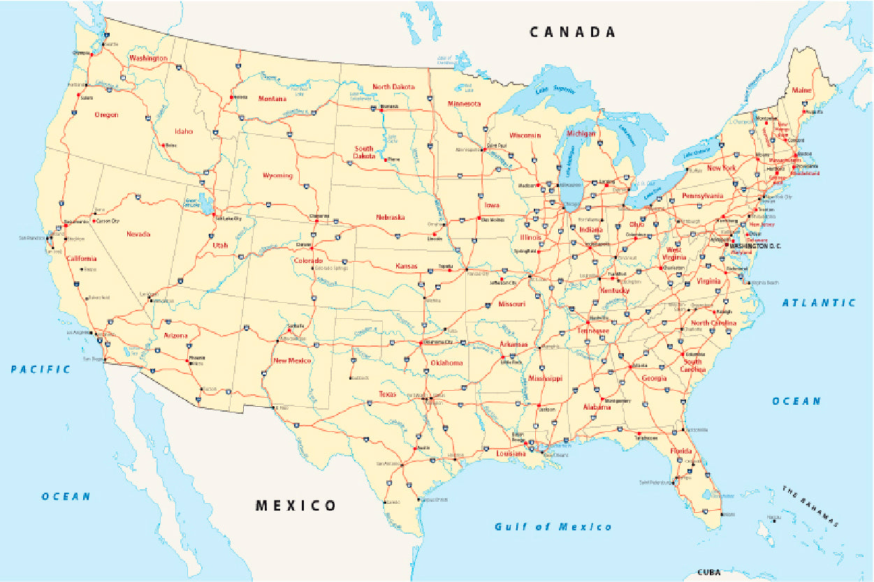 US Interstate Highway Map Home Decor Premium Quality Poster Print Choose Your Sizes - Bella Home Decor