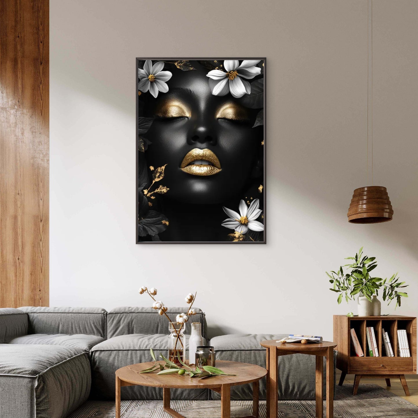 Black Gold Floral Woman with Makeup Fashion Home Decor Premium Quality Poster Print Choose Your Sizes