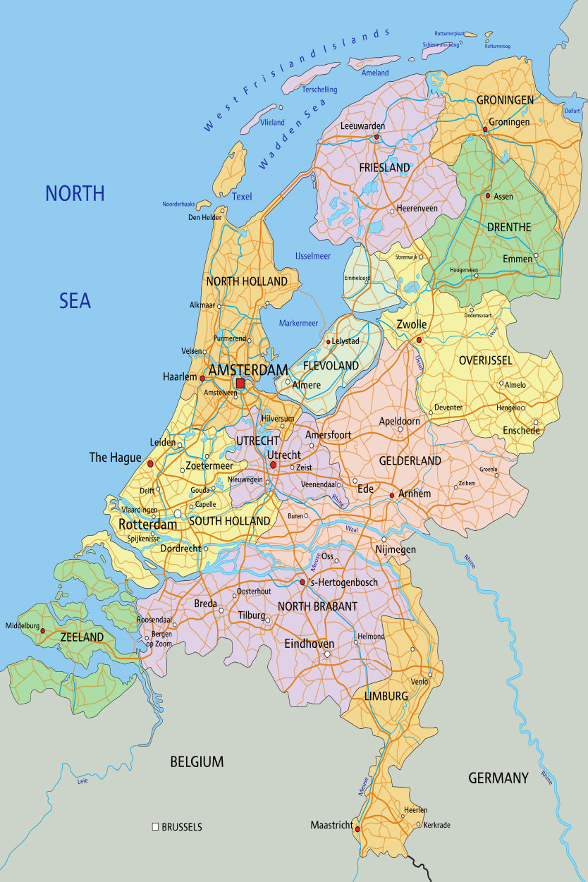 Netherlands Highly Detailed Political Map Home Decor Premium Quality Poster Print Choose Your Sizes - Bella Home Decor