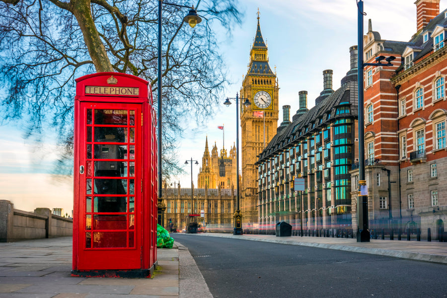 Red Telephone Box with The Big Ben Home Decor Premium Quality Poster Print Choose Your Sizes - Bella Home Decor