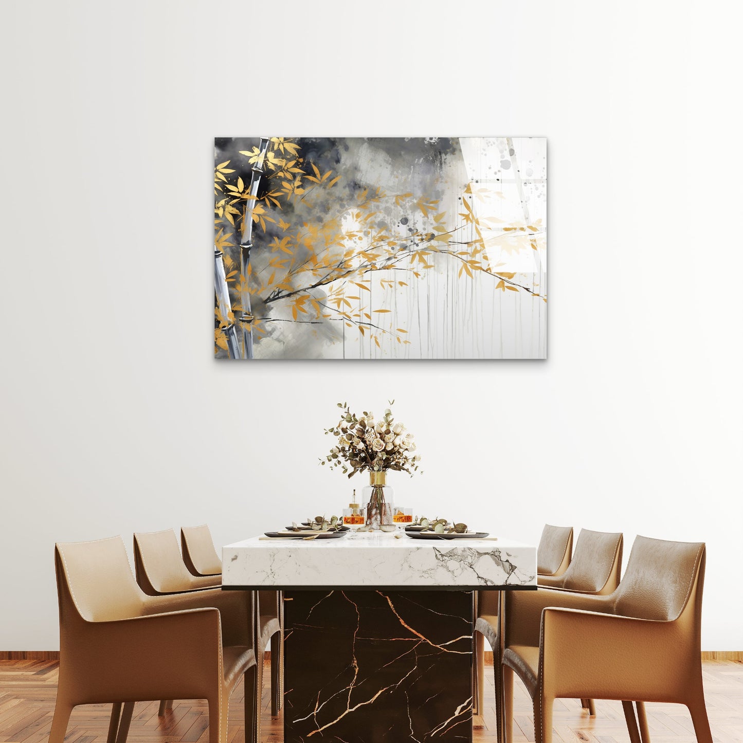 Gold Bamboo Trees Painting Acrylic Glass Printing Wall Art Australian Made Quality