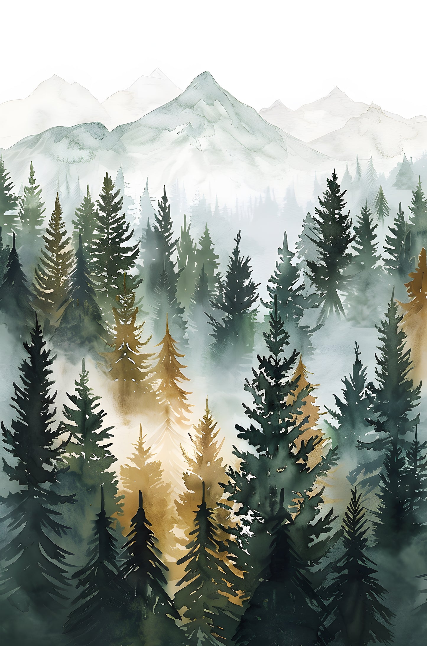 Foggy Pine Forest Snowy Mountain 60x90cm Metal Print Ready to Hang