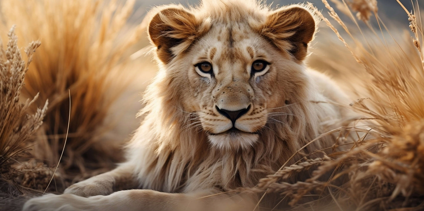 Majestic Lion Face Safari Wildlife Grassland Wall Art Canvas Office Home Room Framed 120x60cm