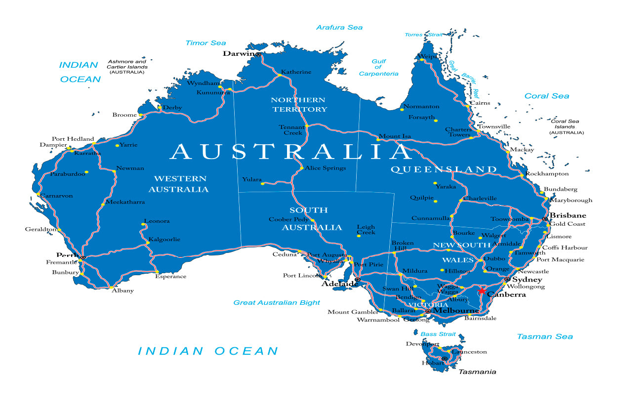 Australia Road Map Home Decor Premium Quality Poster Print Choose Your Sizes - Bella Home Decor