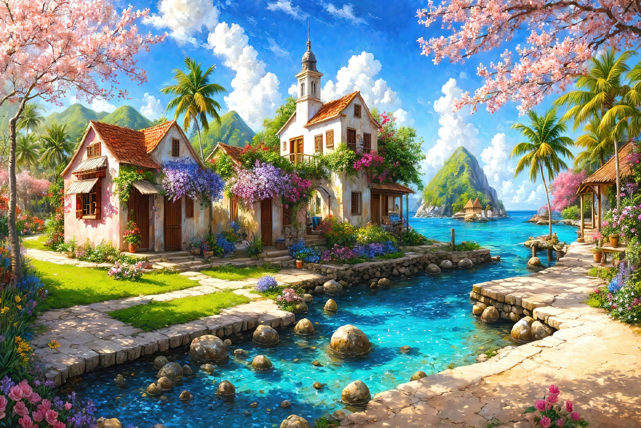 Small Town with Sea Oil Painting Home Decor Premium Quality Poster Print Choose Your Sizes - Bella Home Decor