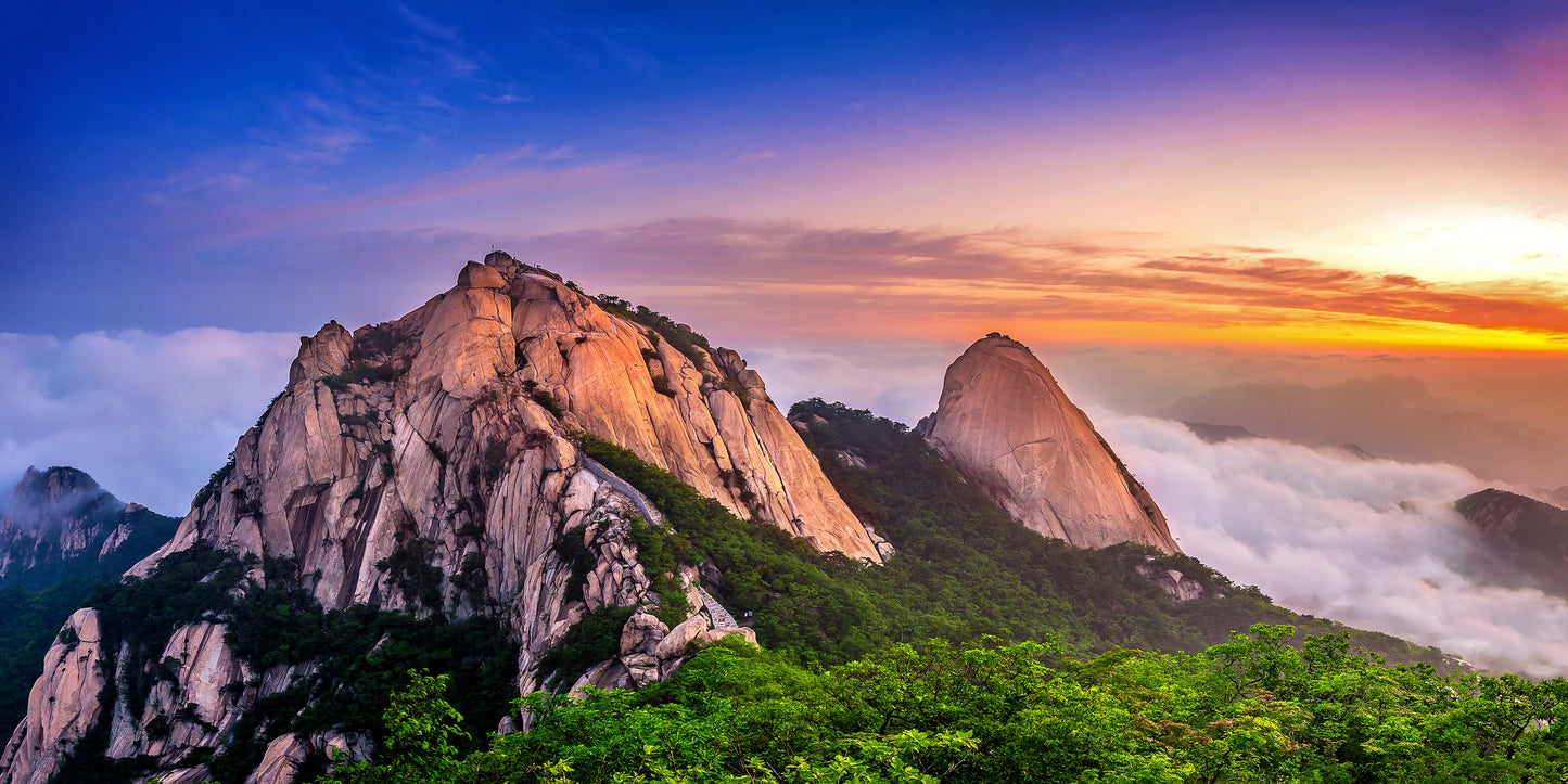 Sunrise Seoul Korea Bukhansan Mountains Wall Art Canvas Office Home Room Framed 120x60cm