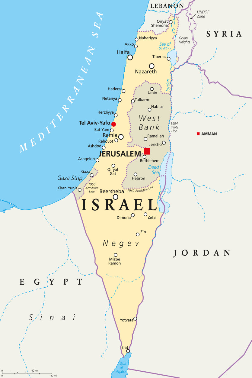 Israel Political Map with Capital Jerusalem Home Decor Premium Quality Poster Print Choose Your Sizes - Bella Home Decor
