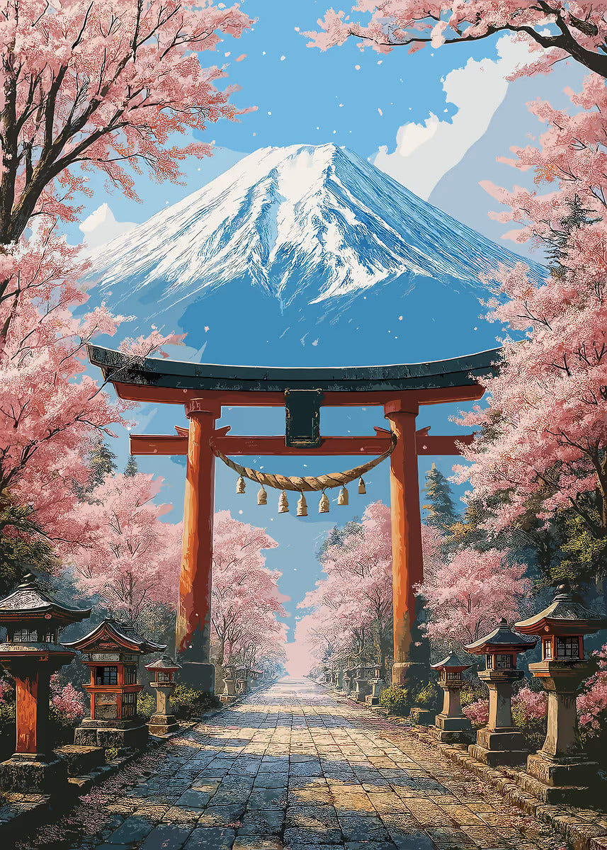 Mount Fuji Torii Gate Shinto 40x60cm Metal Print Ready to Hang