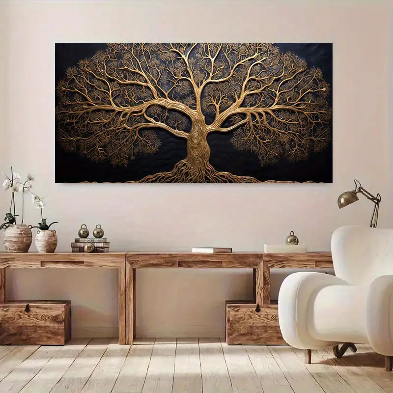 Golden Tree wall canvas office home room framed 120x60cm - Bella Home Decor