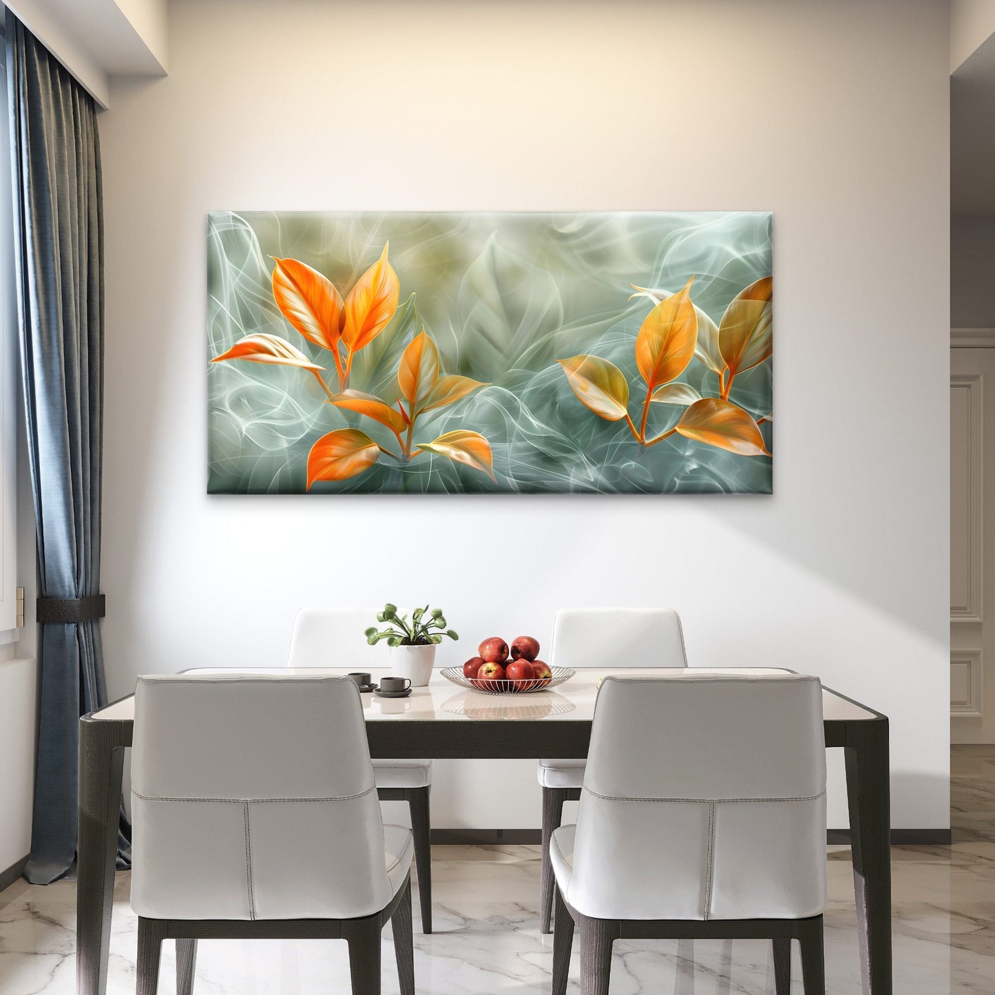 Orange Leaves Gentle Mist Wall Art Canvas Office Home Room Framed 120x60cm