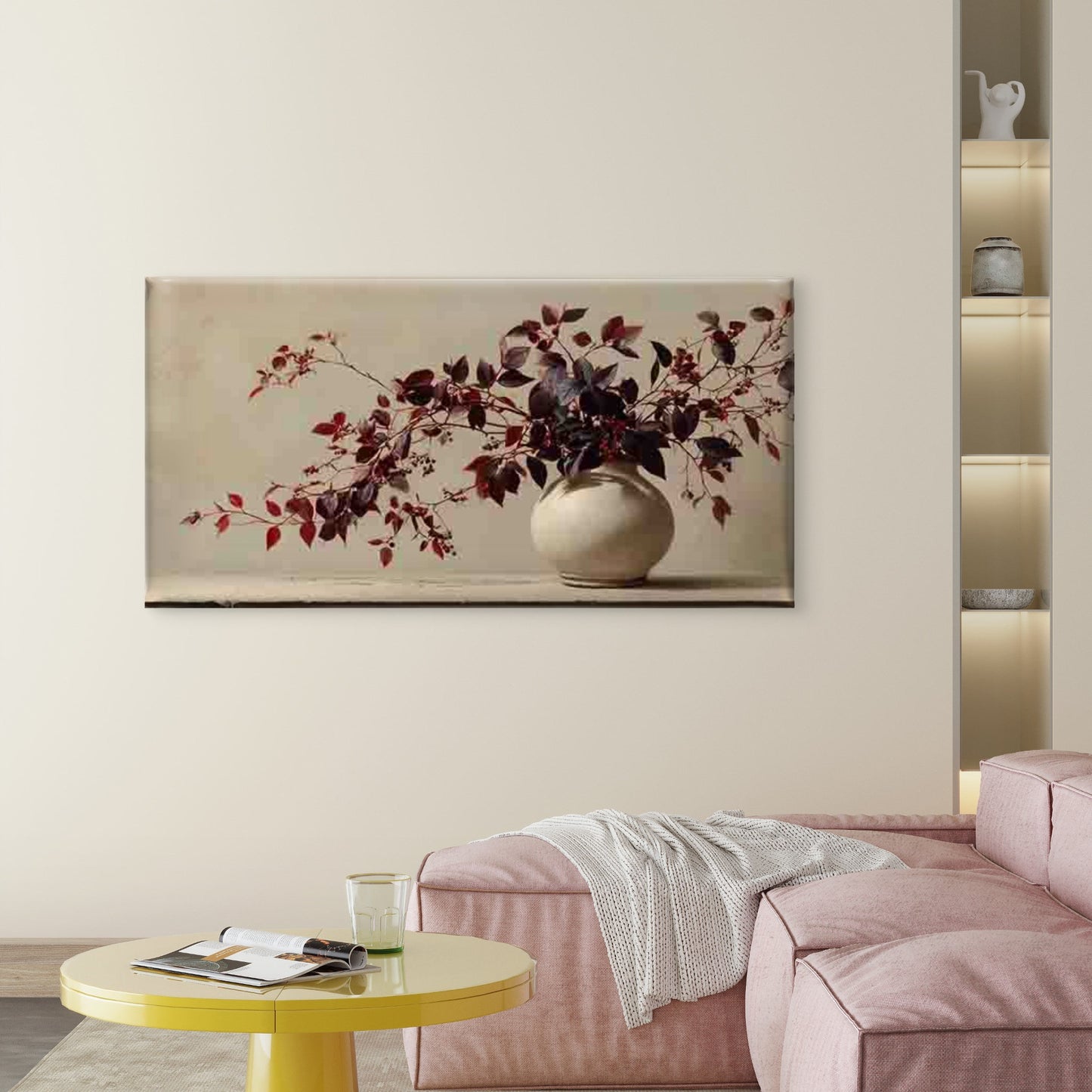 Autumnal Branches in White Vase Wall Art Canvas Office Home Room Framed 120x60cm - Bella Home Decor