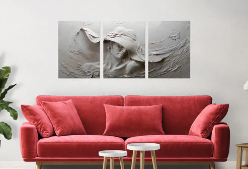 3pcs White Lady with A Hat Modern Fashion Wall Art Set Canvas Unframed - High Quality Print 100% Australian Made Wall Canvas