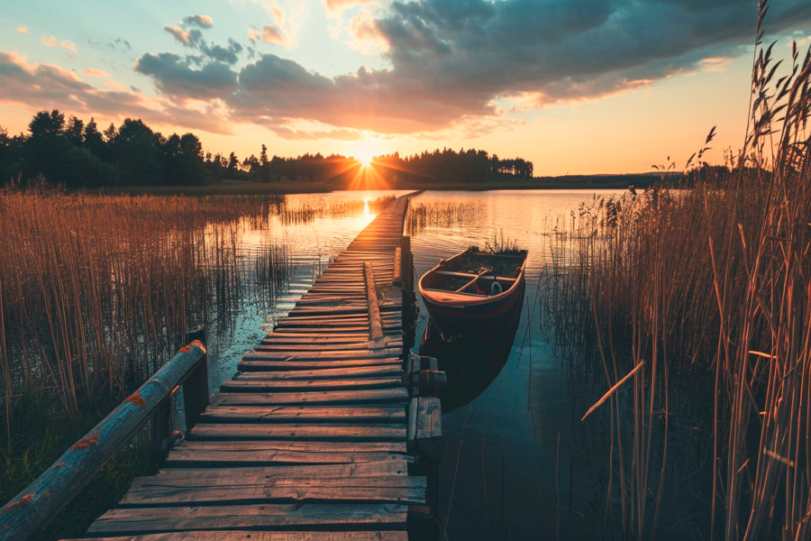 Boat On Lake & Forest View Home Decor Premium Quality Poster Print Choose Your Sizes - Bella Home Decor
