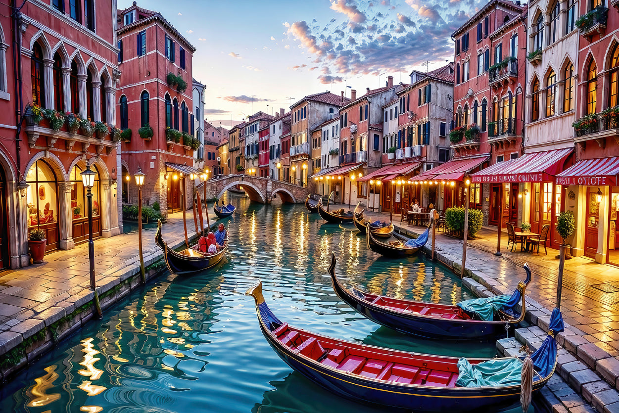 Venice Canals with Buildings Oil Painting Home Decor Premium Quality Poster Print Choose Your Sizes - Bella Home Decor