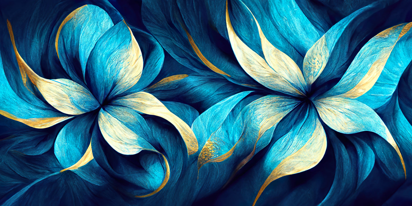 Luxury Teal Gold Floral Petals Wall Art Canvas Office Home Room Framed 120x60cm - Bella Home Decor