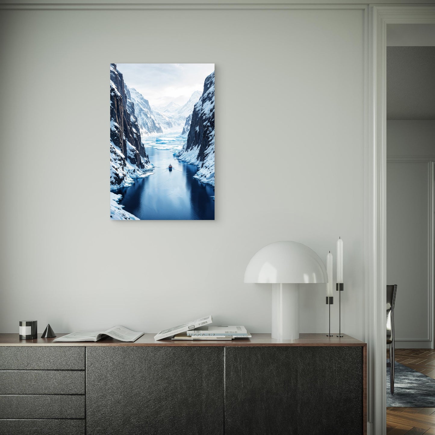 Antarctica Ice Fjord Cruise Ship 40x60cm Metal Print Ready to Hang