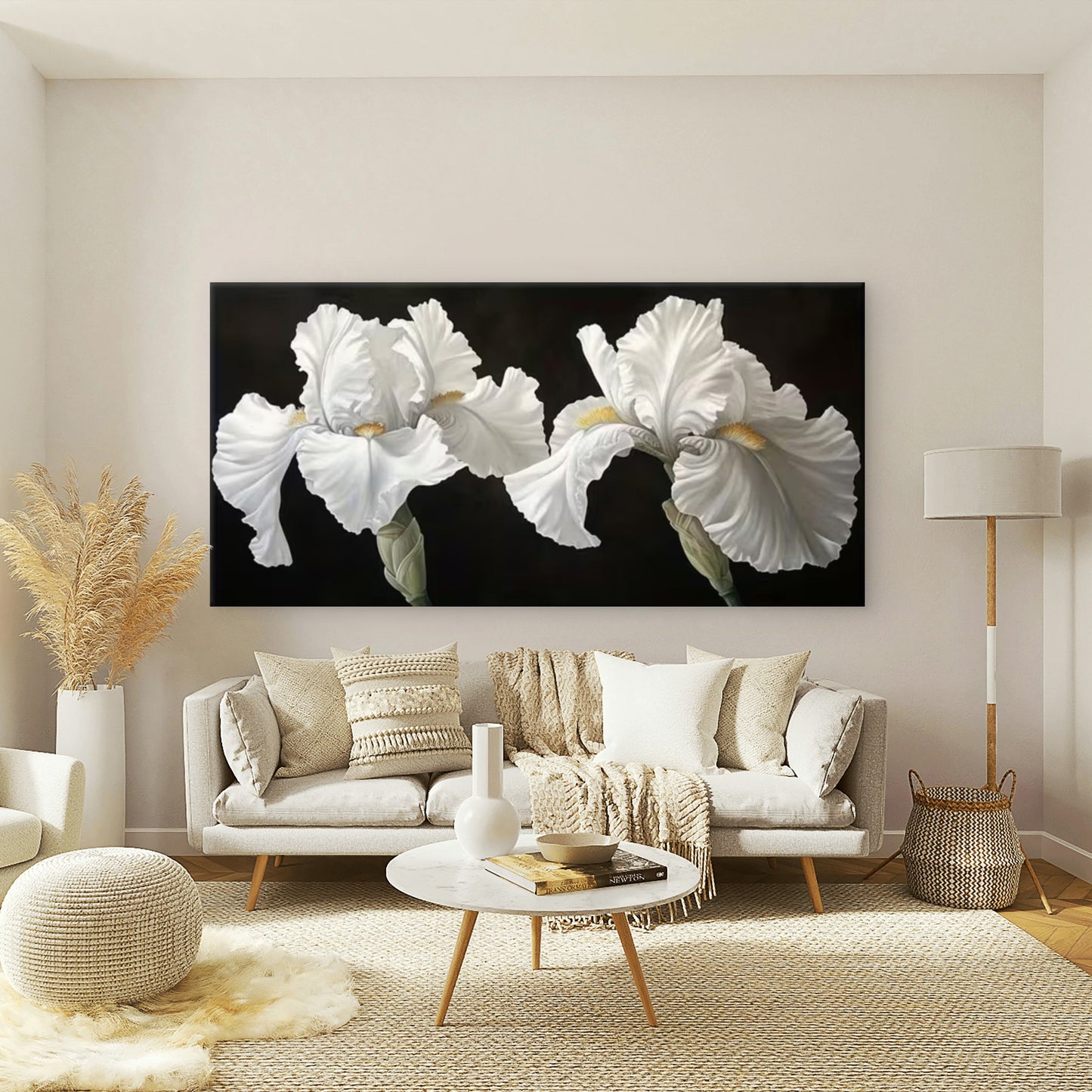 White Lily Botanical Wall Art Canvas Office Home Room Framed 120x60cm