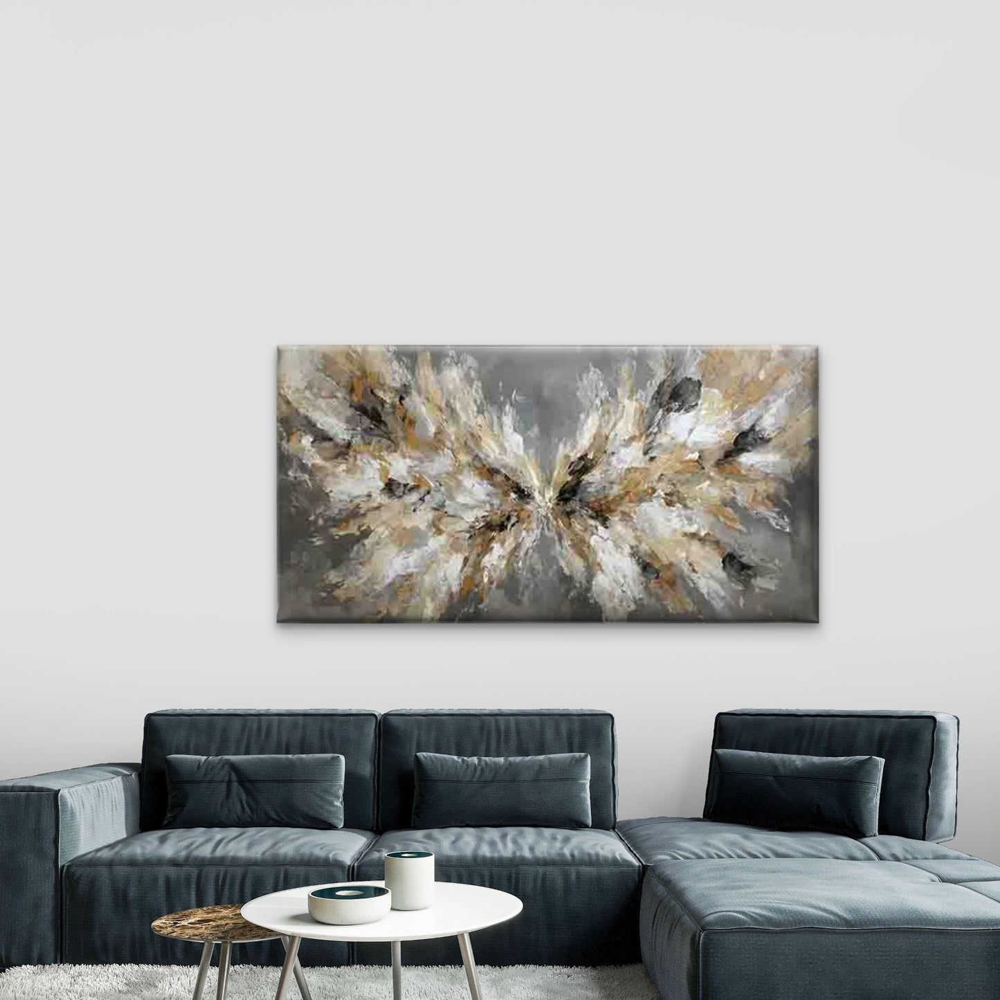 Abstract Beige, Black, White, Wall Art Canvas Office Home Room Framed 120x60cm - Bella Home Decor