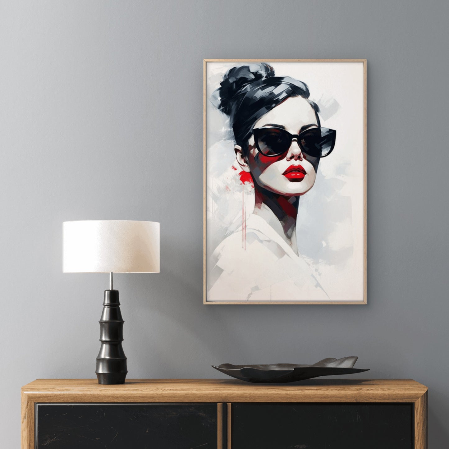 Striking Red Lips Stylish Glasses Woman Abstract Fashion Home Decor Premium Quality Poster Print Choose Your Sizes - Bella Home Decor