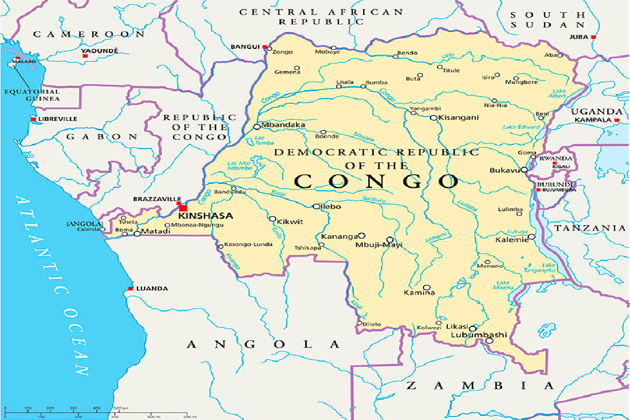 Congo Democratic Republic Political Map Home Decor Premium Quality Poster Print Choose Your Sizes - Bella Home Decor