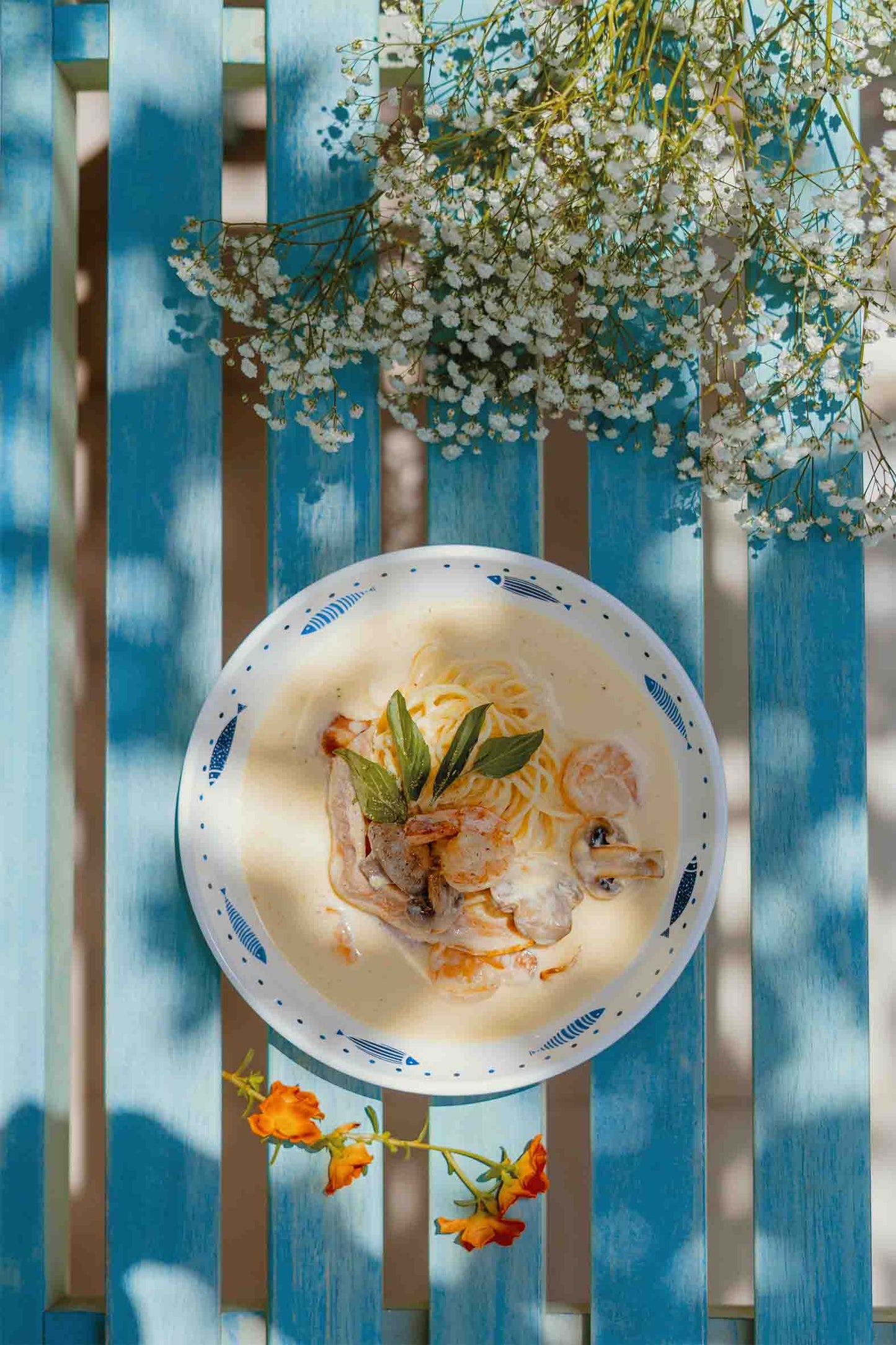Creamy Shrimp Pasta 60x90cm Metal Print Ready to Hang