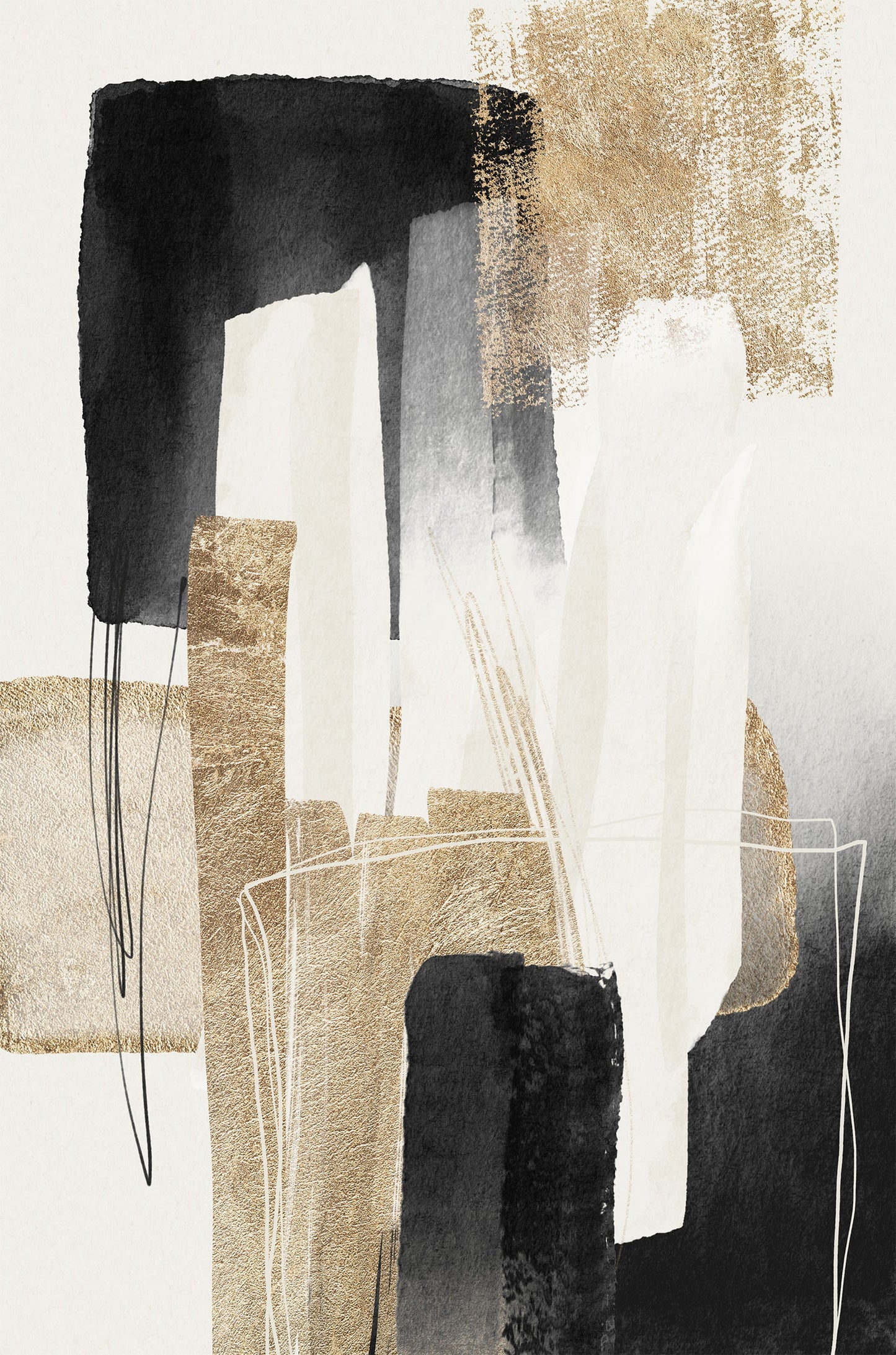 Gold Black White Abstract 60x90cm Metal Print Ready to Hang