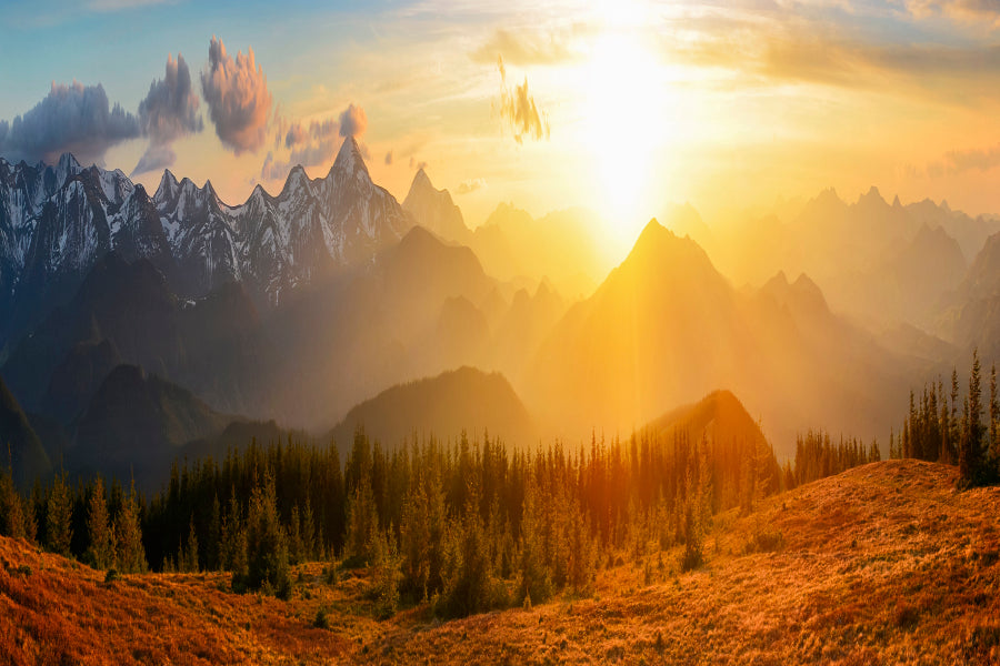 Mountain & Forest Sunset Sky View Acrylic Glass Print Tempered Glass Wall Art 100% Made in Australia Ready to Hang - Bella Home Decor