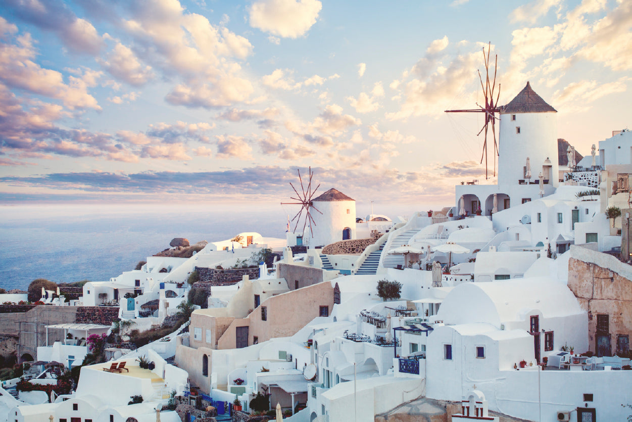 Wind Mills in Oia Town and Clouds Home Decor Premium Quality Poster Print Choose Your Sizes - Bella Home Decor