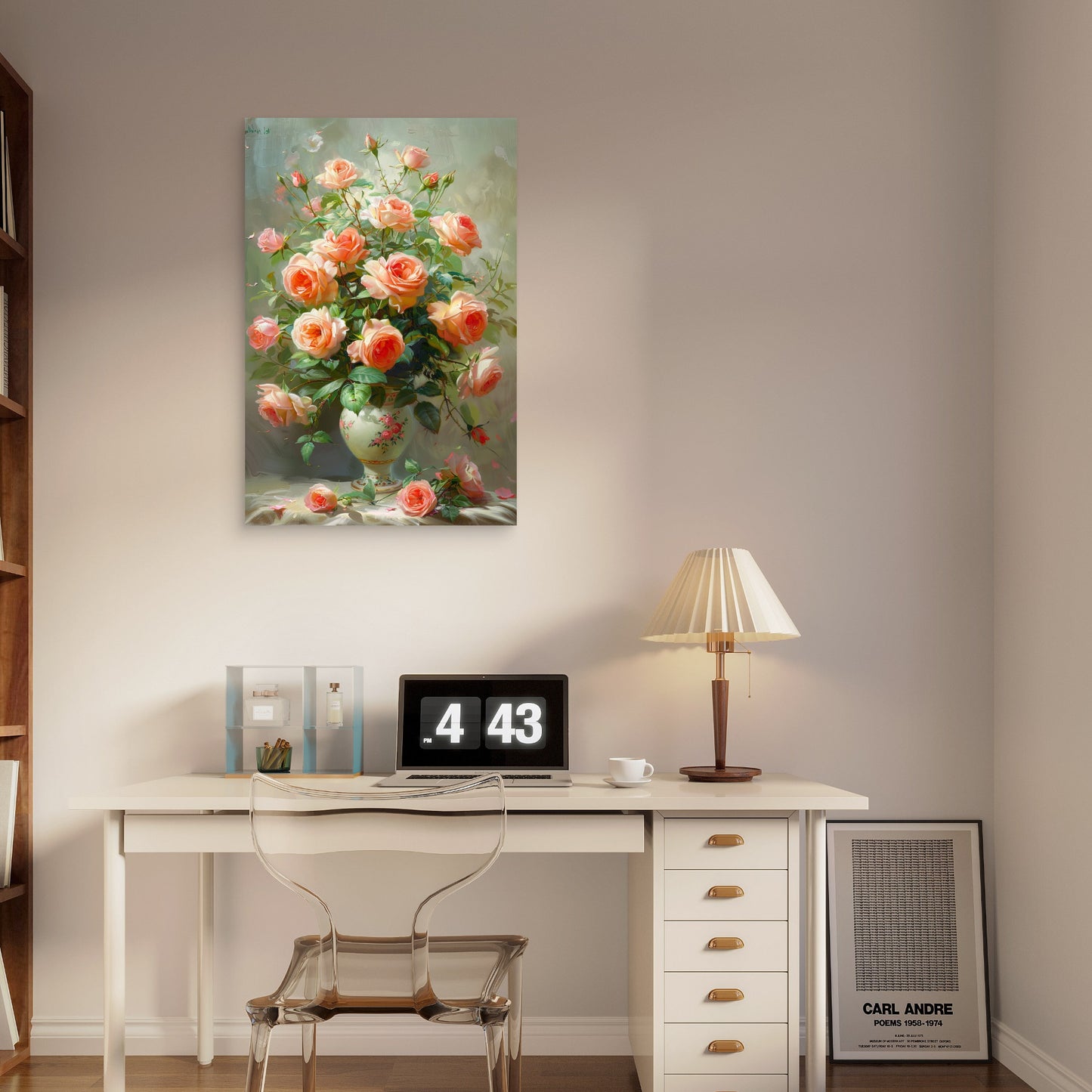 Peach Pink Rose Bouquet Ceramic Flower Vase 40x60cm Metal Print Ready to Hang